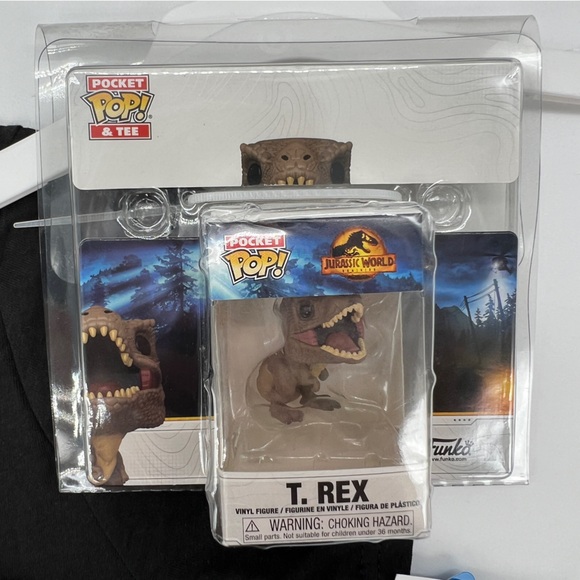 Funko Pop 2 Piece Set Jurassic World Rex Black Tee & Pocket Pop T Rex Youth S L - Picture 4 of 10
